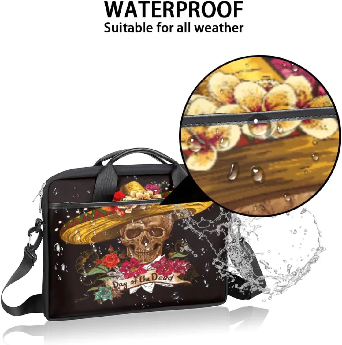 Colorful Sugar Skull Laptop Shoulder Messenger Bag Waterproof Laptop Briefcase with Handle and Padded Strap