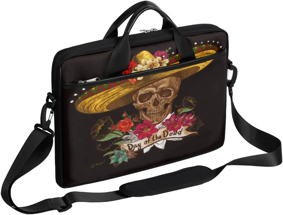 Colorful Sugar Skull Laptop Shoulder Messenger Bag Waterproof Laptop Briefcase with Handle and Padded Strap