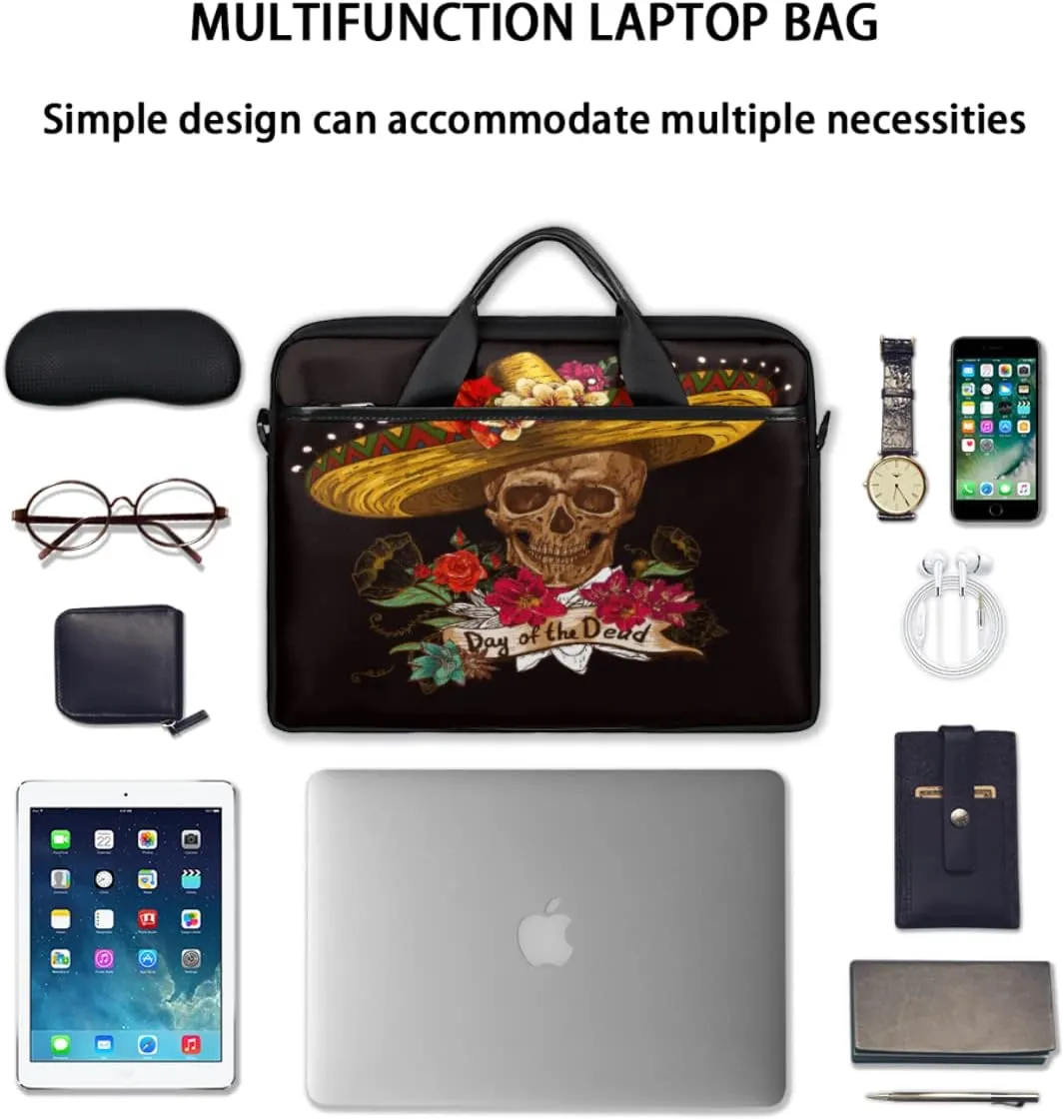 Colorful Sugar Skull Laptop Shoulder Messenger Bag Waterproof Laptop Briefcase with Handle and Padded Strap