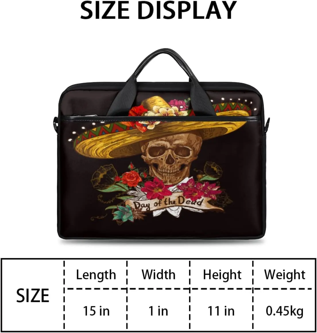 Colorful Sugar Skull Laptop Shoulder Messenger Bag Waterproof Laptop Briefcase with Handle and Padded Strap