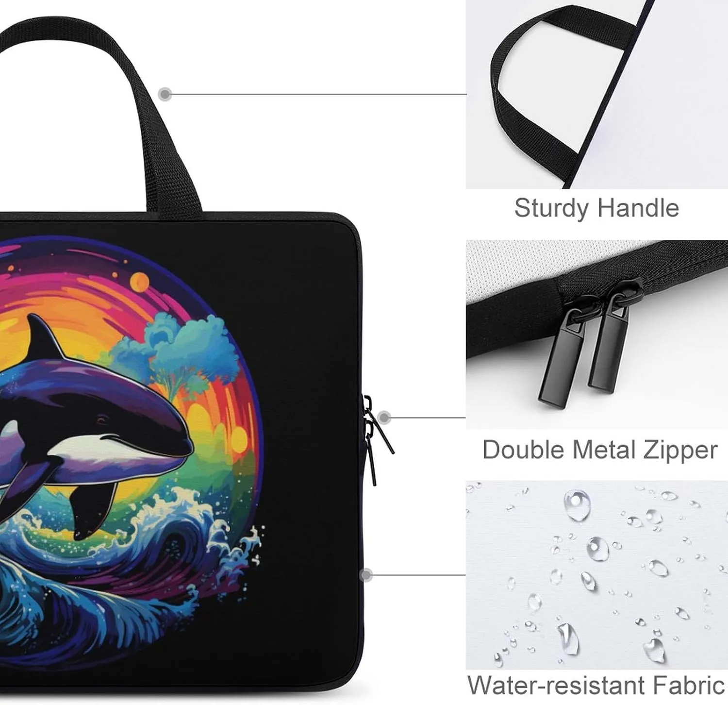 Colourful Mystical Whale Laptop Bag Carrying Case Computer Protective Sleeve Case Briefcase for Men Women