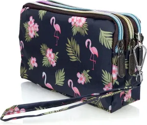 CONISY Large Capacity Wristlet Wallets for Women, Printed Nylon Crossbody Clutch Purse, 3 Zipper Cell Phone Wallet for Ladies
