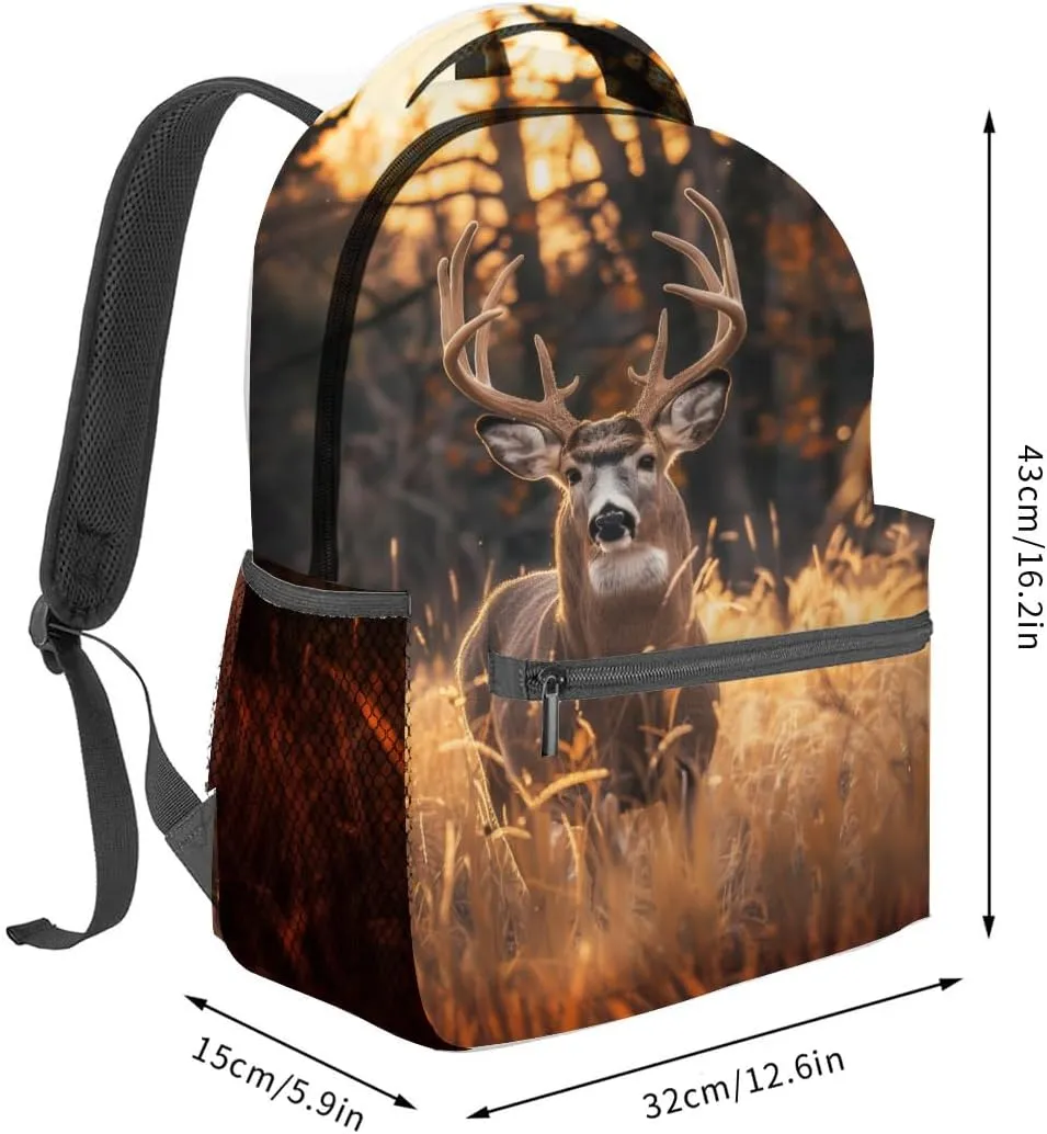 Cool Deer Backpack,Autumn Forest Polyester Backpacks,Lightweight Double Shoulder Back Pack for Kids Teens,Nature Retro Bookbag,School Bag Gifts,Casual Travel Daypack Book Packs