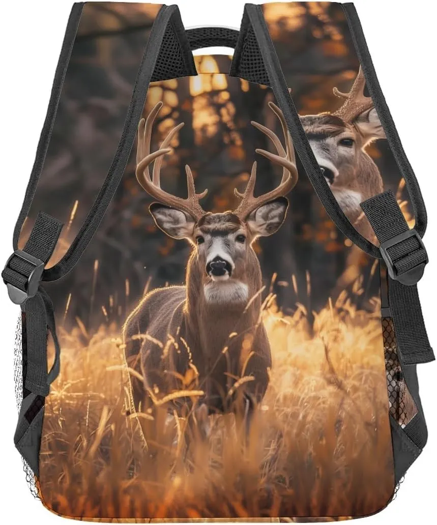 Cool Deer Backpack,Autumn Forest Polyester Backpacks,Lightweight Double Shoulder Back Pack for Kids Teens,Nature Retro Bookbag,School Bag Gifts,Casual Travel Daypack Book Packs