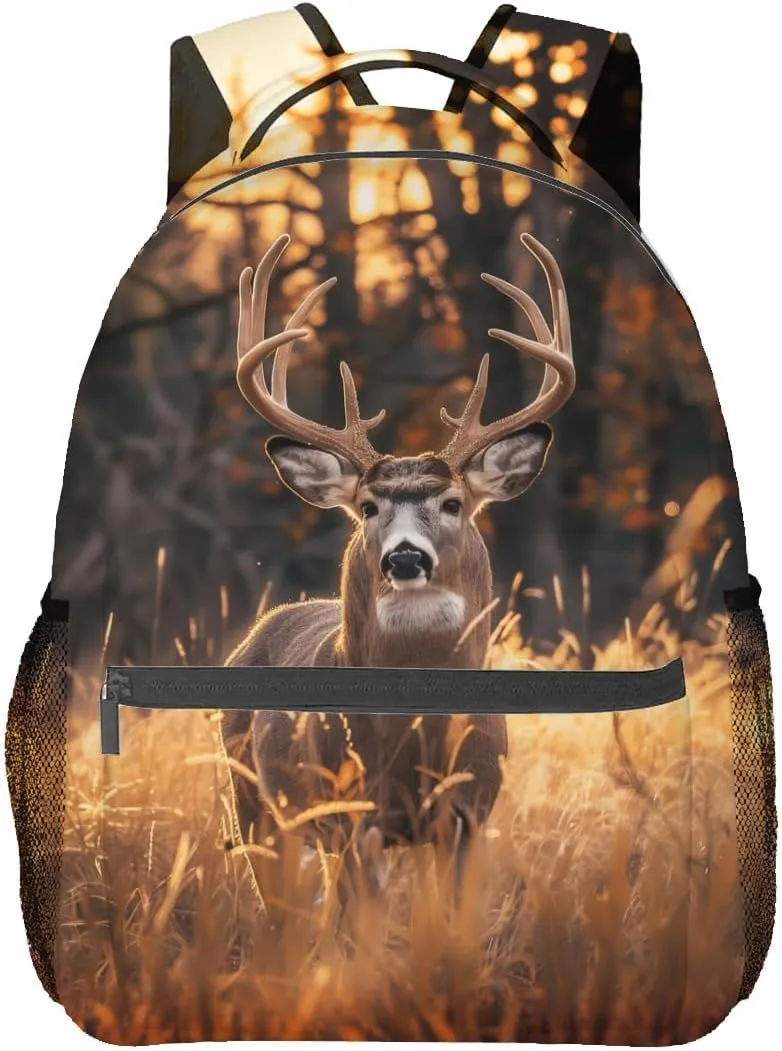 Cool Deer Backpack,Autumn Forest Polyester Backpacks,Lightweight Double Shoulder Back Pack for Kids Teens,Nature Retro Bookbag,School Bag Gifts,Casual Travel Daypack Book Packs