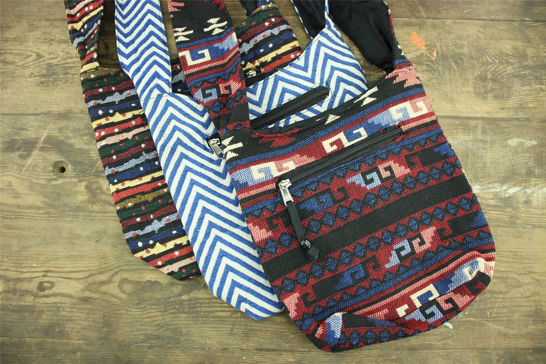 Cotton Canvas Sling Shoulder Bag - ZigZag Blue