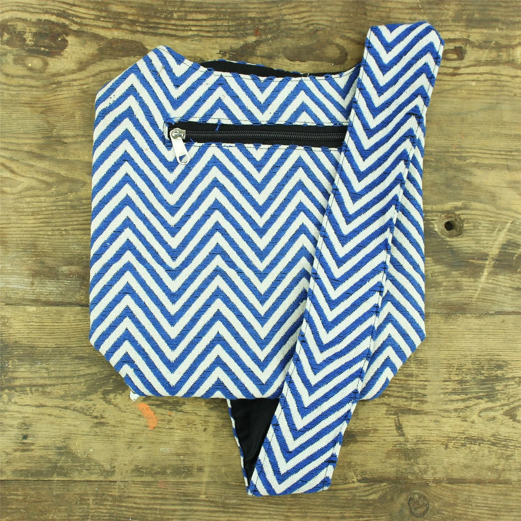 Cotton Canvas Sling Shoulder Bag - ZigZag Blue