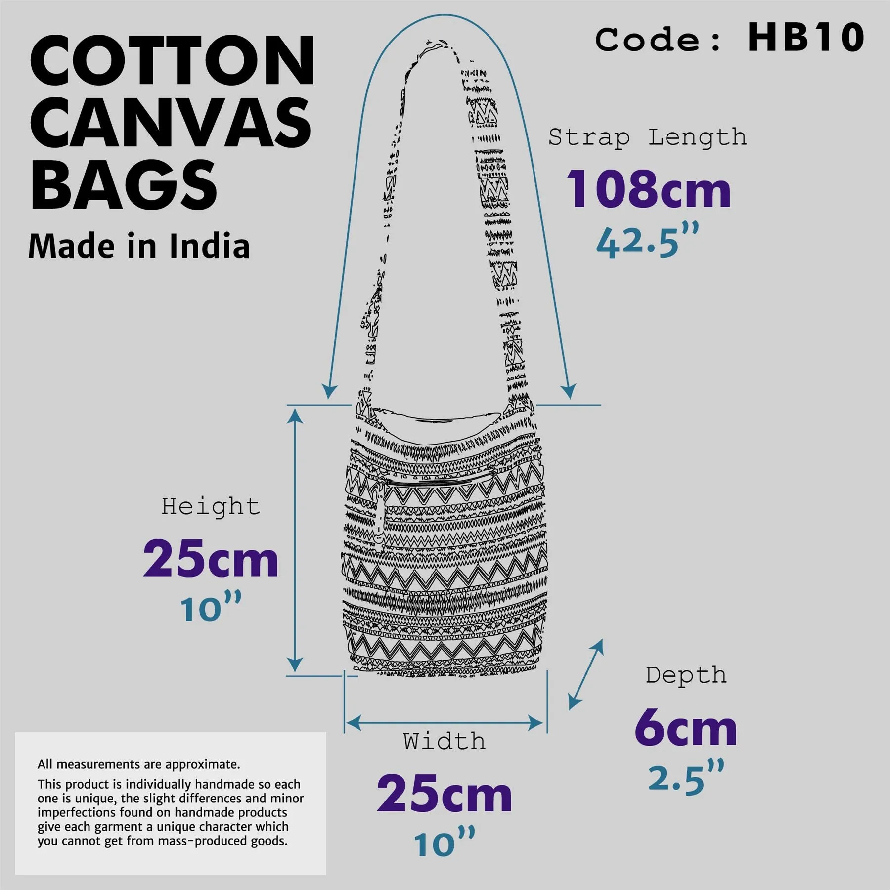 Cotton Canvas Sling Shoulder Bag - ZigZag Blue