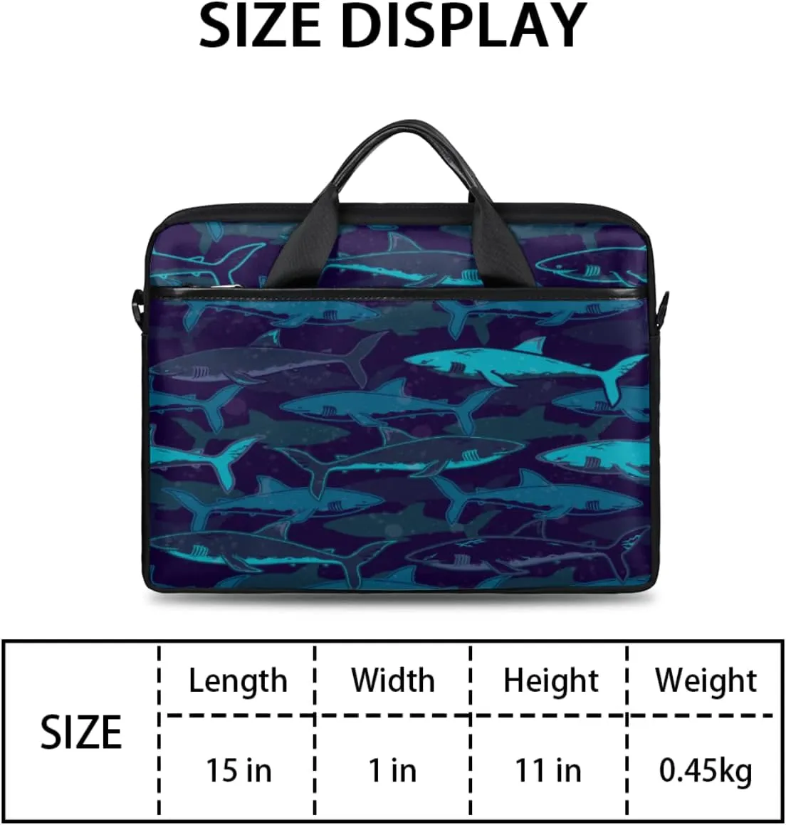 Creative Background Sharks Laptop Shoulder Messenger Bag Waterproof Laptop Briefcase Handle Padded Strap