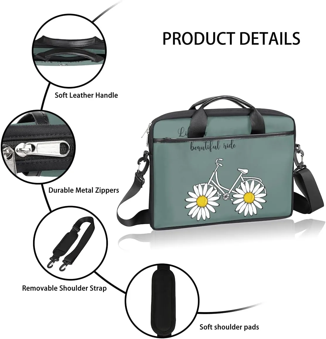 Creative Background Sharks Laptop Shoulder Messenger Bag Waterproof Laptop Briefcase Handle Padded Strap