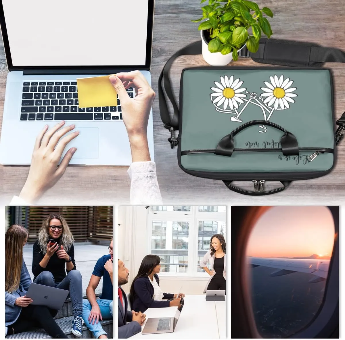 Creative Background Sharks Laptop Shoulder Messenger Bag Waterproof Laptop Briefcase Handle Padded Strap