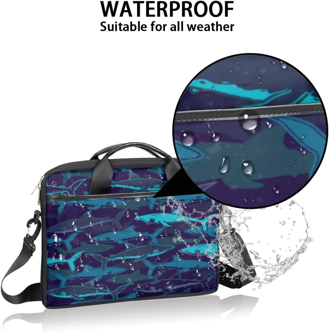 Creative Background Sharks Laptop Shoulder Messenger Bag Waterproof Laptop Briefcase Handle Padded Strap