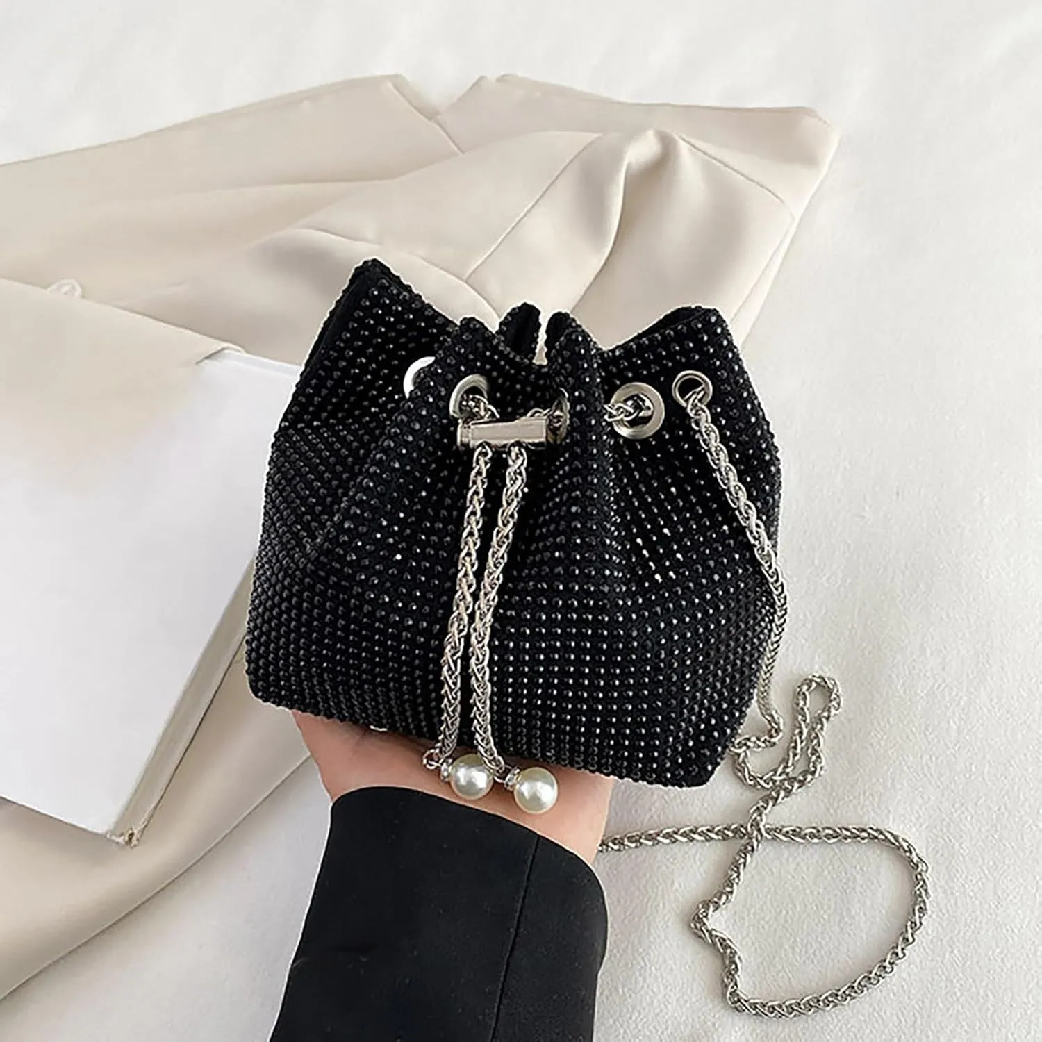 Crossbody Shoulder Evening Bag Shinny Clutch Purse Bucket Pearl Strap Handbag For oss Body Bag Purses for Women