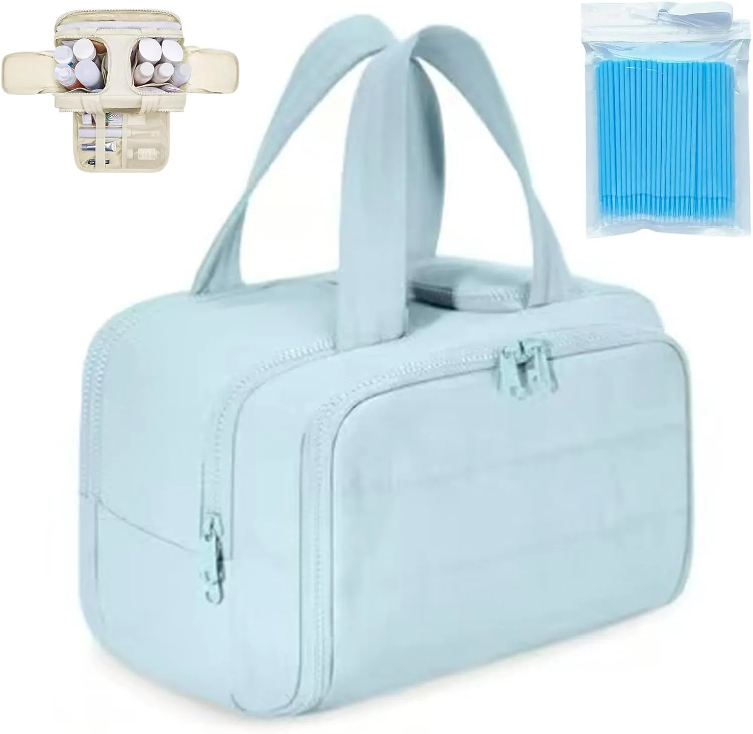 Cureaway Travel Cosmetic Bag, Cureaway Travel Toiletry Bag, Large Capacity Wide-Open Makeup Bags, Waterproof Lightweight Portable, Wet and Dry Separation with Partition Storage Bag (blue)