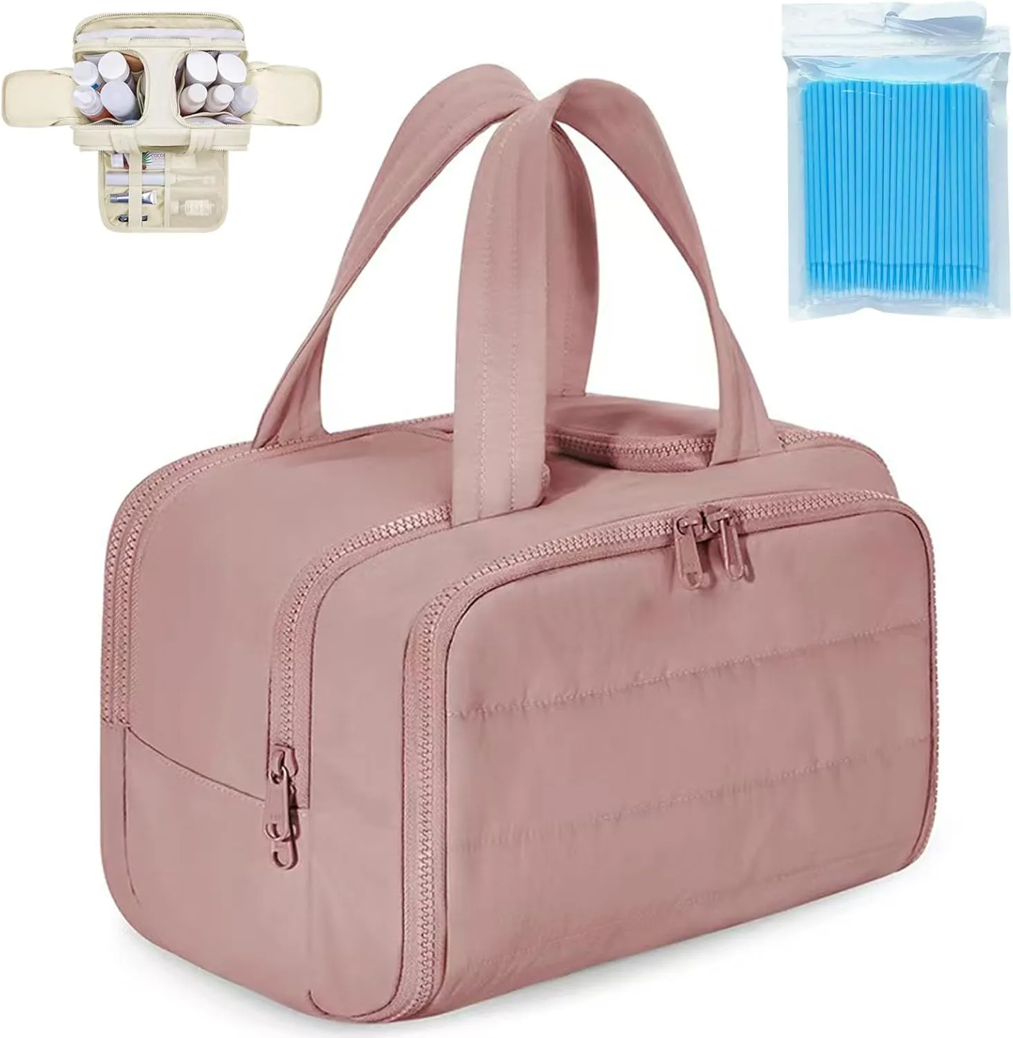 Cureaway Travel Cosmetic Bag, Cureaway Travel Toiletry Bag, Large Capacity Wide-Open Makeup Bags, Waterproof Lightweight Portable, Wet and Dry Separation with Partition Storage Bag (dark pink)
