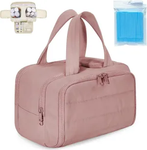 Cureaway Travel Cosmetic Bag, Cureaway Travel Toiletry Bag, Large Capacity Wide-Open Makeup Bags, Waterproof Lightweight Portable, Wet and Dry Separation with Partition Storage Bag (dark pink)