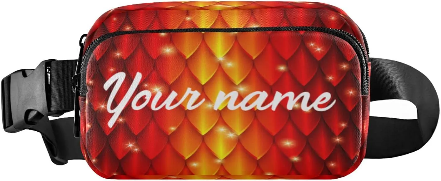 Custom Red Fire Dragon Skin Pattern Belt Bag for Women Men Fish Scales Texture Fanny Pack Small Waist Pouch Crossbody Bags for Outdoor Hiking Running Travel