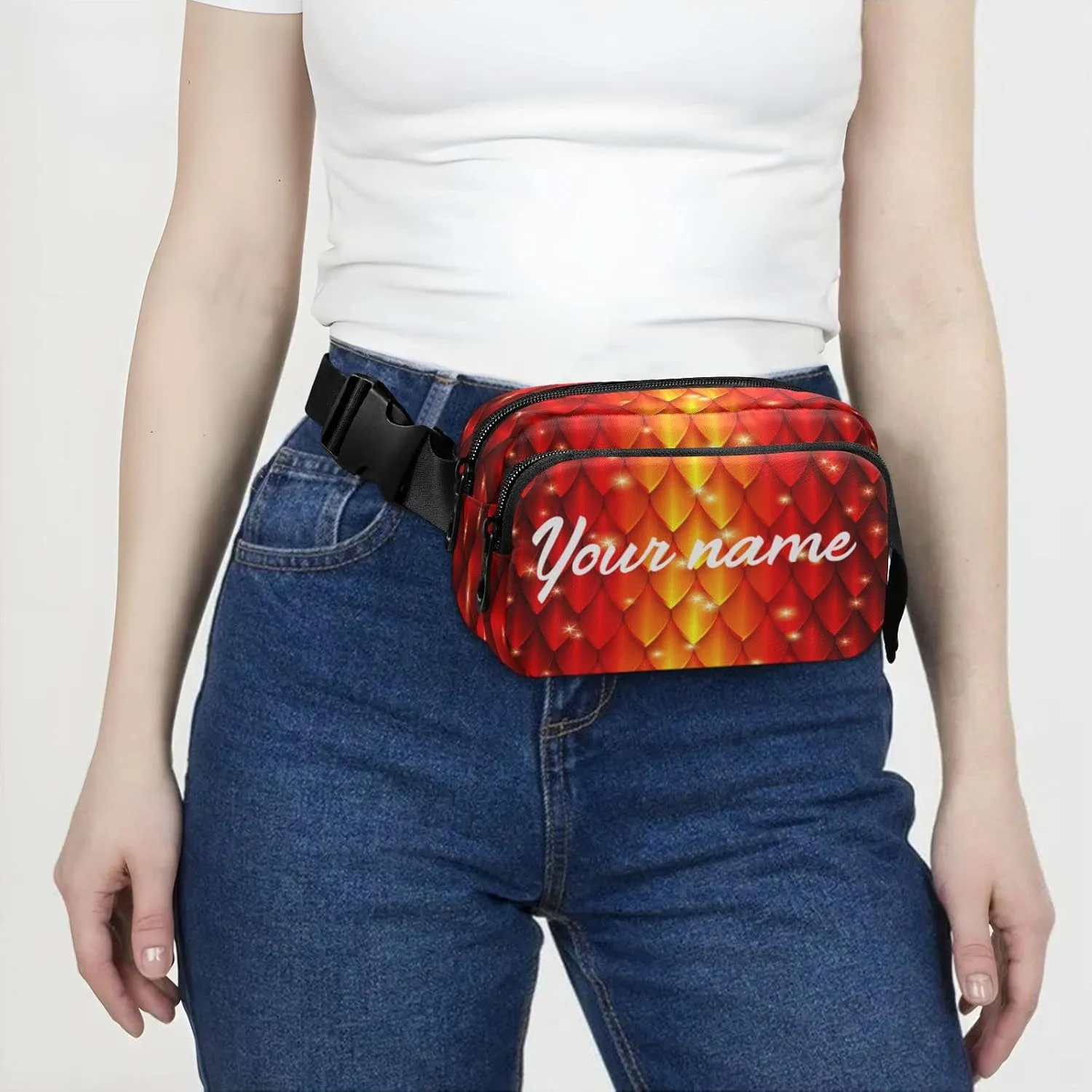 Custom Red Fire Dragon Skin Pattern Belt Bag for Women Men Fish Scales Texture Fanny Pack Small Waist Pouch Crossbody Bags for Outdoor Hiking Running Travel