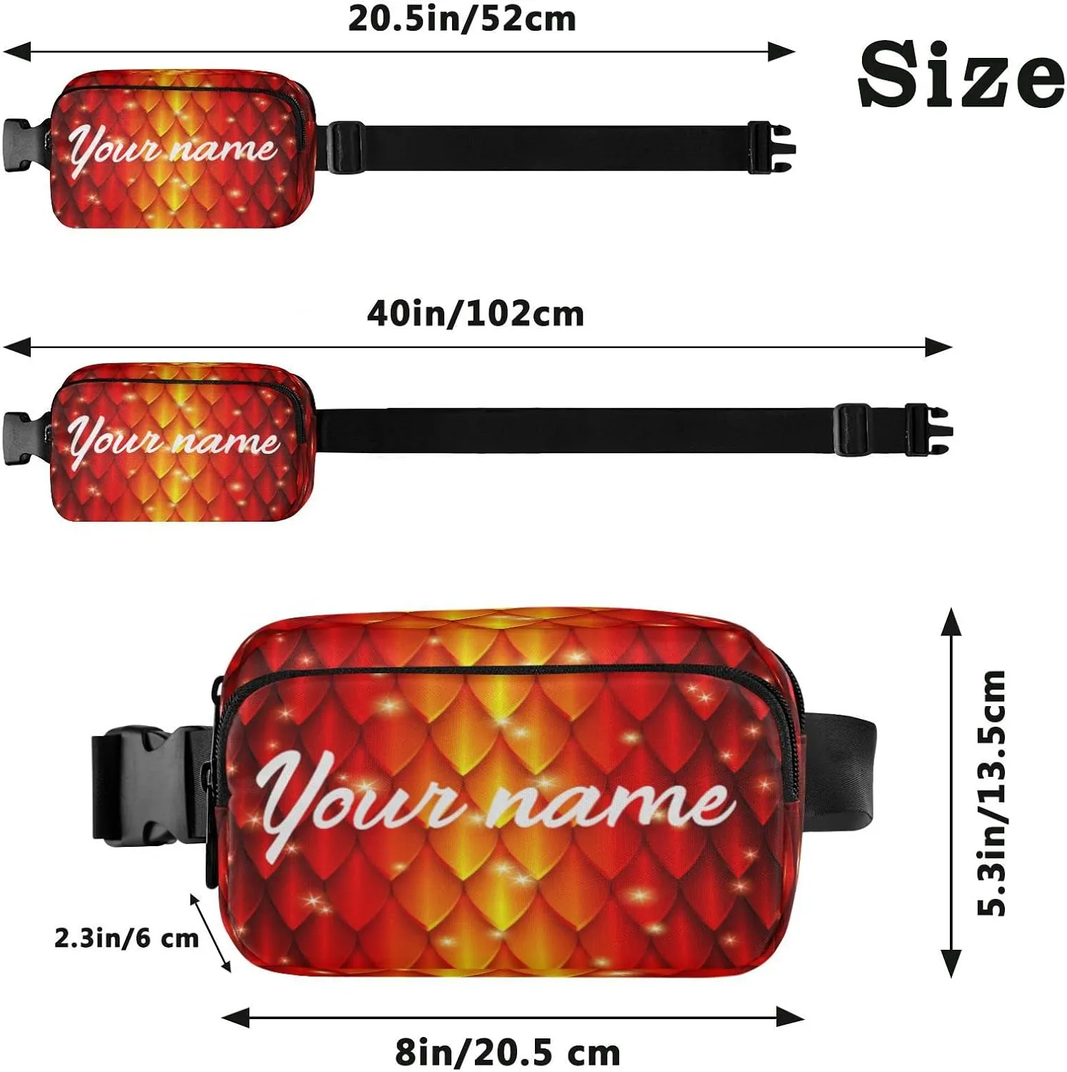 Custom Red Fire Dragon Skin Pattern Belt Bag for Women Men Fish Scales Texture Fanny Pack Small Waist Pouch Crossbody Bags for Outdoor Hiking Running Travel
