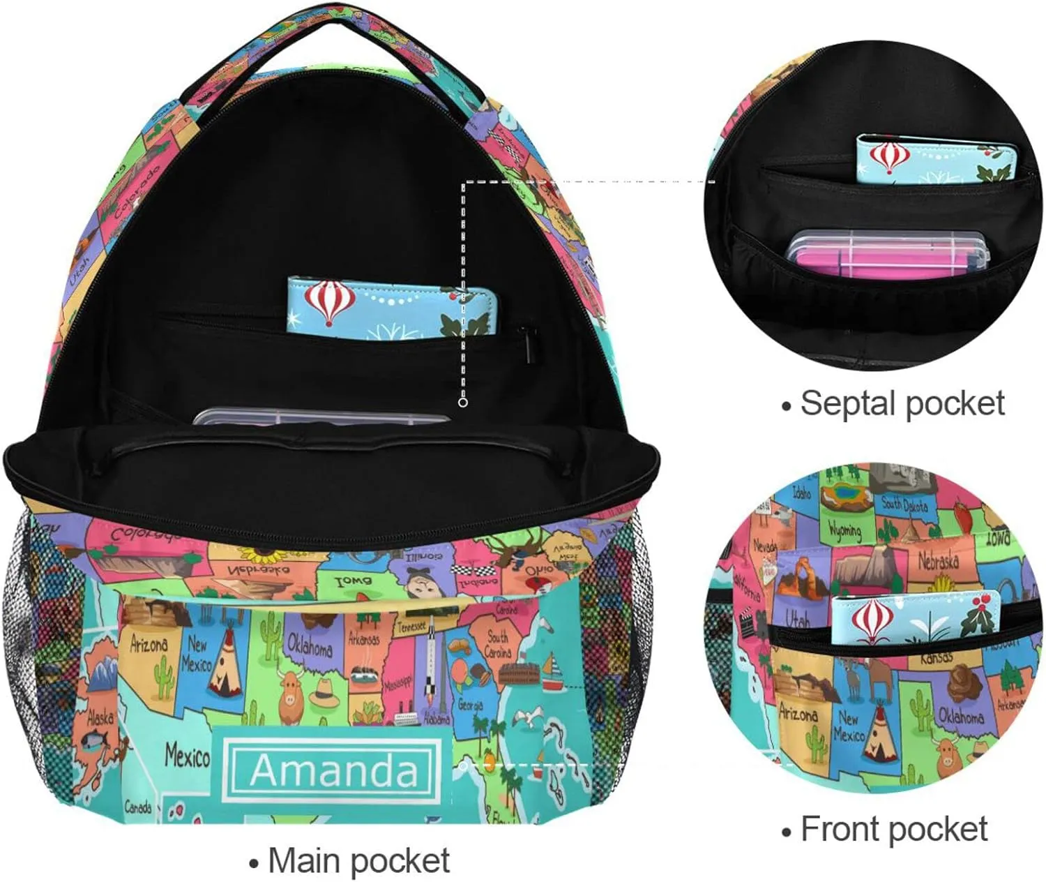 Custom United States Map Backpack for Boys Girls Personalized Your Name Text Bookbag Animal World Kids School Backpacks 3rd 4th 5th Grade Laptop Daypacks