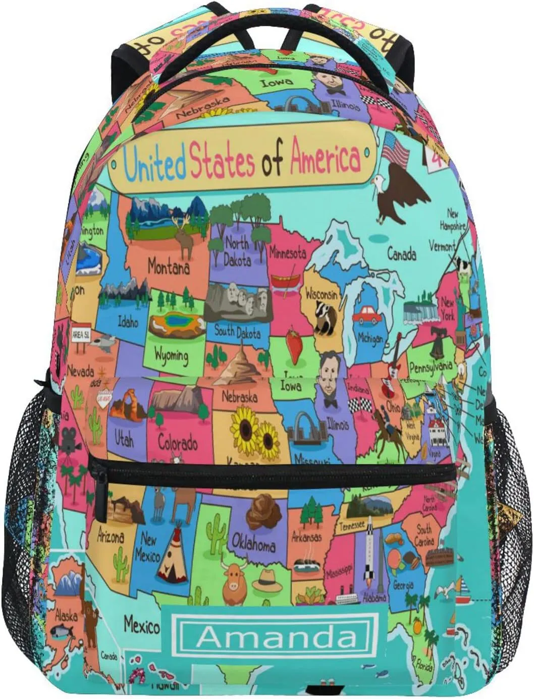 Custom United States Map Backpack for Boys Girls Personalized Your Name Text Bookbag Animal World Kids School Backpacks 3rd 4th 5th Grade Laptop Daypacks
