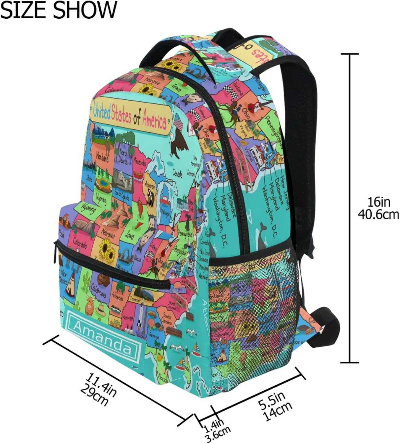 Custom United States Map Backpack for Boys Girls Personalized Your Name Text Bookbag Animal World Kids School Backpacks 3rd 4th 5th Grade Laptop Daypacks