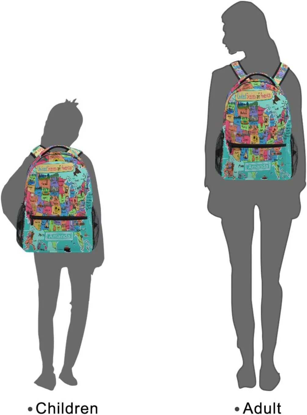 Custom United States Map Backpack for Boys Girls Personalized Your Name Text Bookbag Animal World Kids School Backpacks 3rd 4th 5th Grade Laptop Daypacks