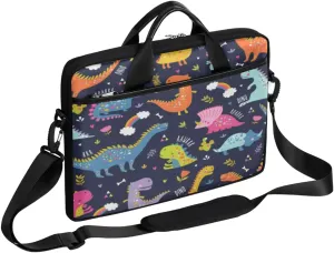 Cute Cartoon Dinosaur Laptop Shoulder Messenger Bag Waterproof Laptop Briefcase with Handle and Padded Strap Case Sleeve for 13 13.3 14 15.6 Inch Laptop Case
