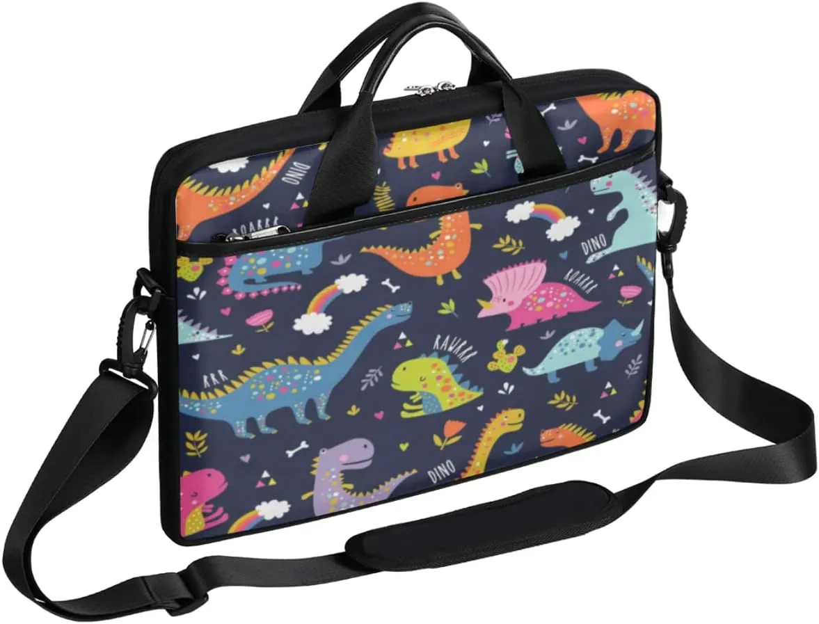 Cute Cartoon Dinosaur Laptop Shoulder Messenger Bag Waterproof Laptop Briefcase with Handle and Padded Strap Case Sleeve for 13 13.3 14 15.6 Inch Laptop Case