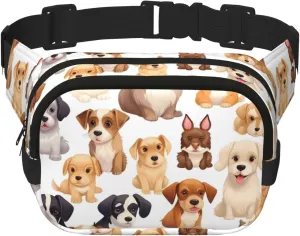 Cute Dog Pattern Fanny Pack for Women Men Fashion Waist Packs with Adjustable Strap Crossbody Belt Waist Bag for Hiking Running Travel