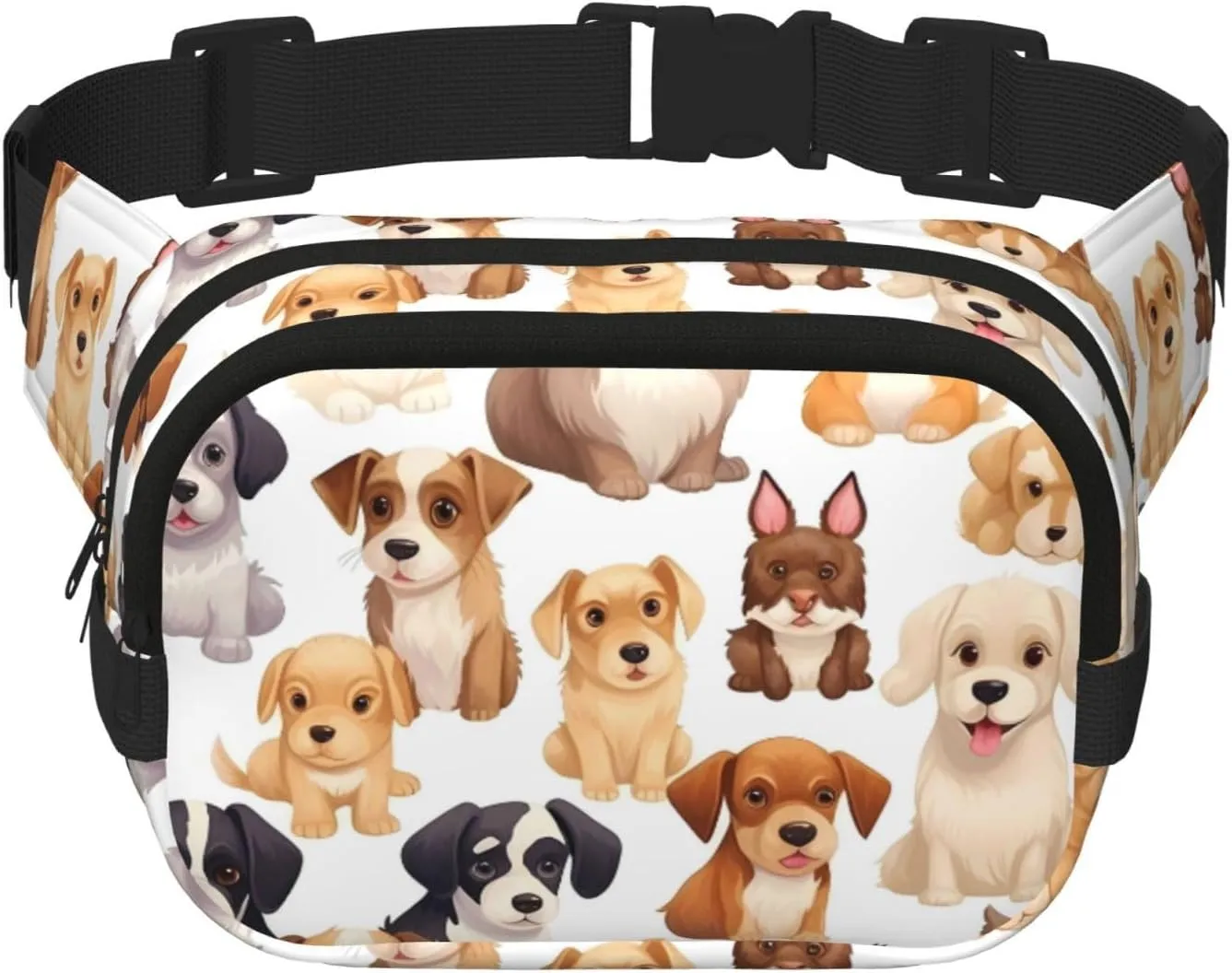 Cute Dog Pattern Fanny Pack for Women Men Fashion Waist Packs with Adjustable Strap Crossbody Belt Waist Bag for Hiking Running Travel