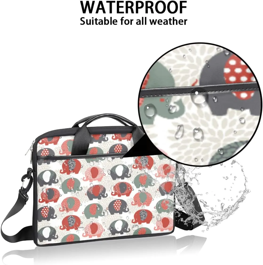 Cute Elephant Balloon Laptop Shoulder Messenger Bag Waterproof Laptop Briefcase with Handle and Padded Strap Case Sleeve