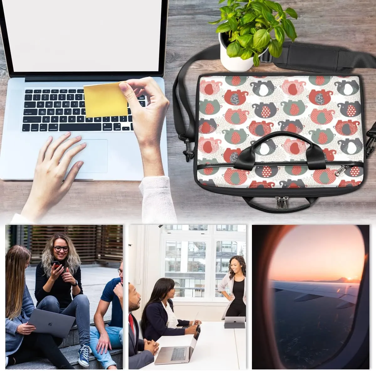 Cute Elephant Balloon Laptop Shoulder Messenger Bag Waterproof Laptop Briefcase with Handle and Padded Strap Case Sleeve