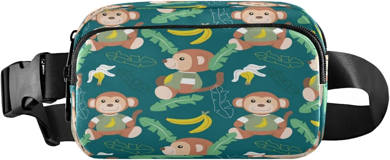 Cute Monkey Cartoon Belt Bag for Women Men Fanny Pack Small Waist Pouch Crossbody Bags for Outdoor Hiking Running Travel