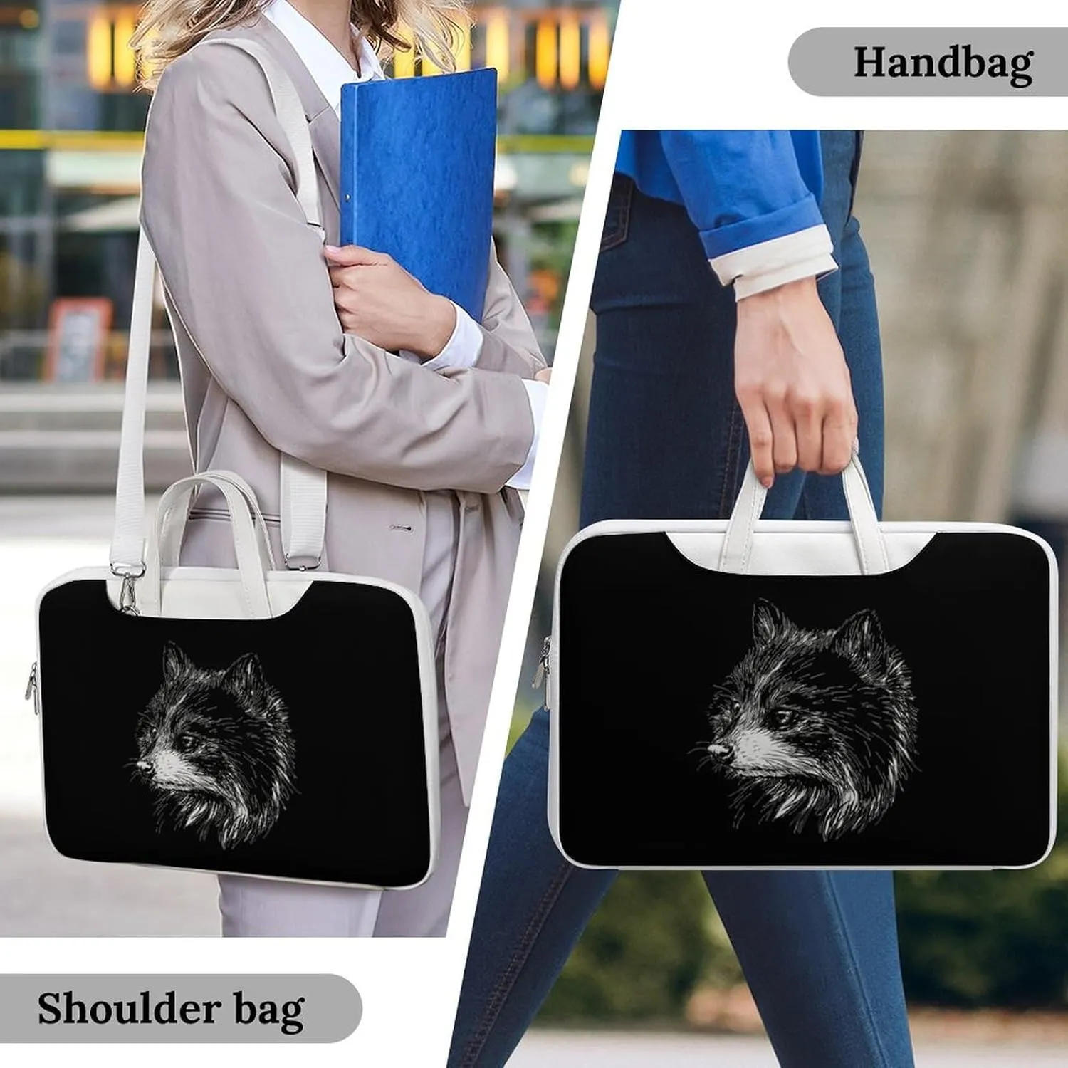 Cute Raccoon Leather Bag Laptop Case Slim Water Resistant Computer Bags with Handle Briefcase for Work