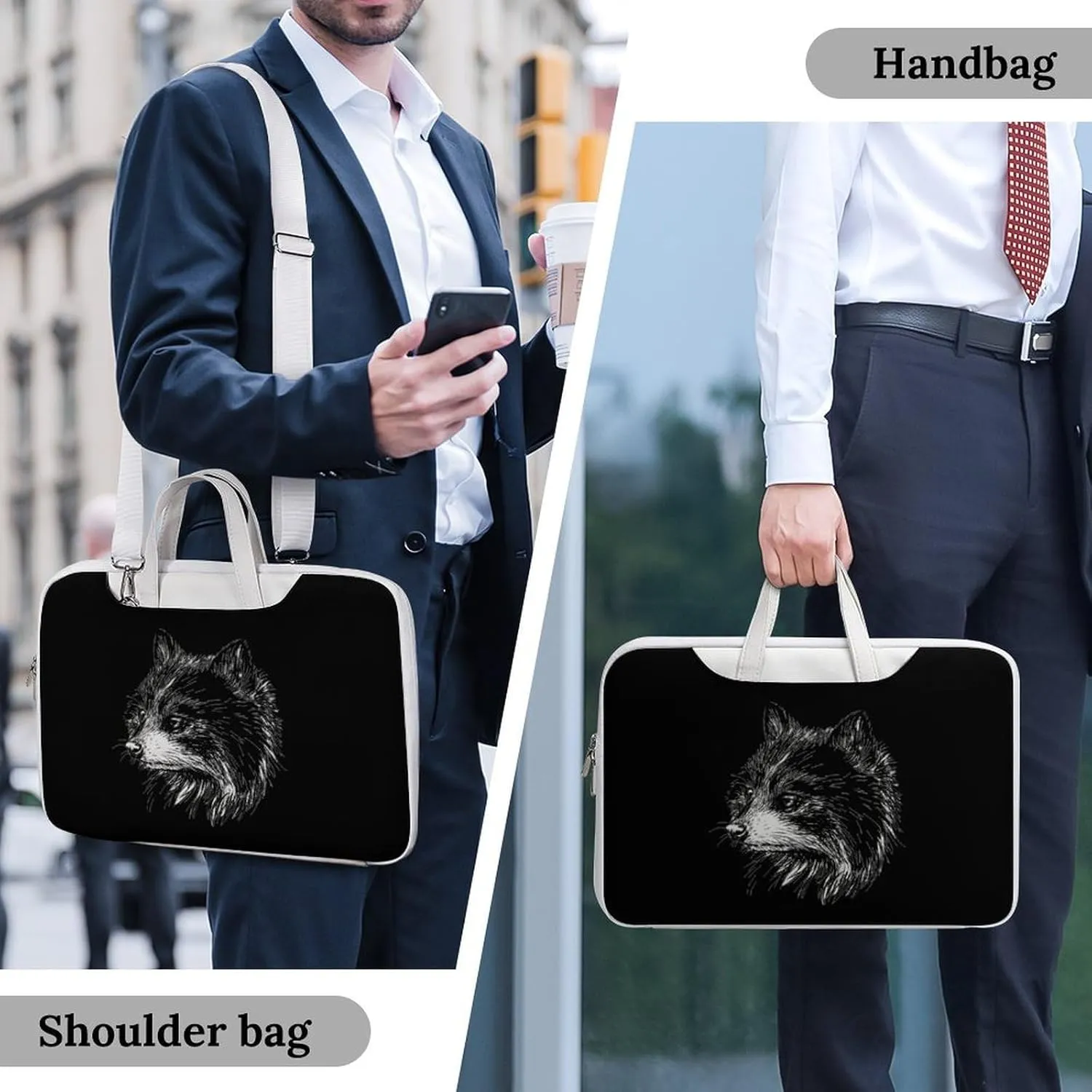Cute Raccoon Leather Bag Laptop Case Slim Water Resistant Computer Bags with Handle Briefcase for Work