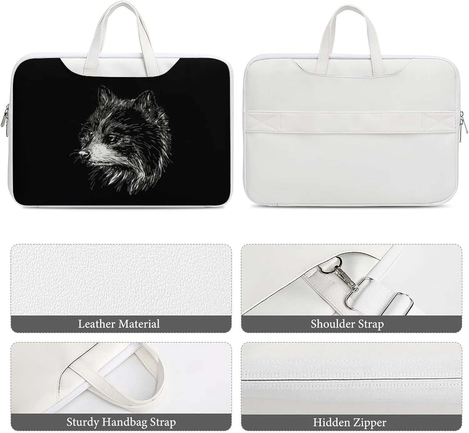 Cute Raccoon Leather Bag Laptop Case Slim Water Resistant Computer Bags with Handle Briefcase for Work