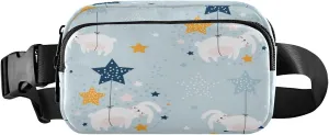 Cute Sleeping Rabbits Star Belt Bag for Women Men Fanny Pack Small Waist Pouch Crossbody Bags for Outdoor Hiking Running Travel