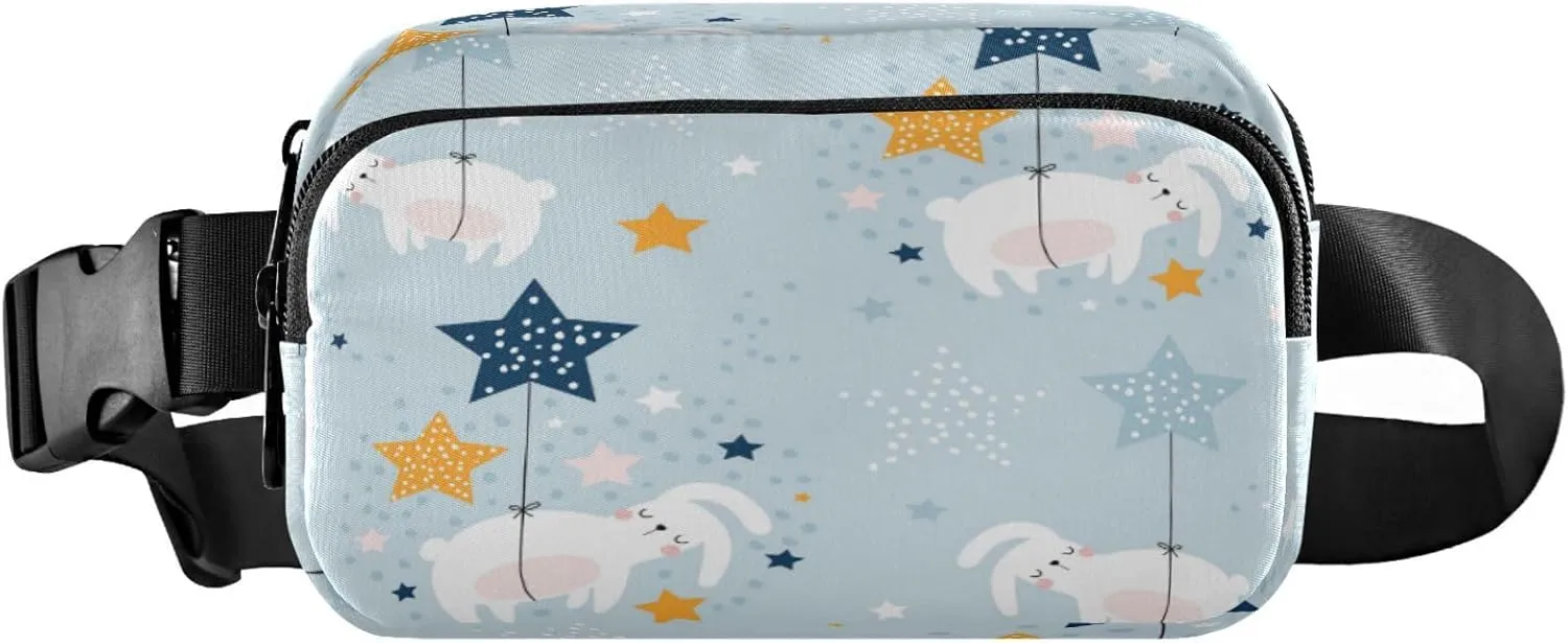 Cute Sleeping Rabbits Star Belt Bag for Women Men Fanny Pack Small Waist Pouch Crossbody Bags for Outdoor Hiking Running Travel