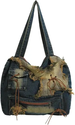 Denim Tote Bags for Women Vintage Y2k Hobo Bags for Women Retro Shoulder Bag Carryall Bag Large Handbags Purses 2024