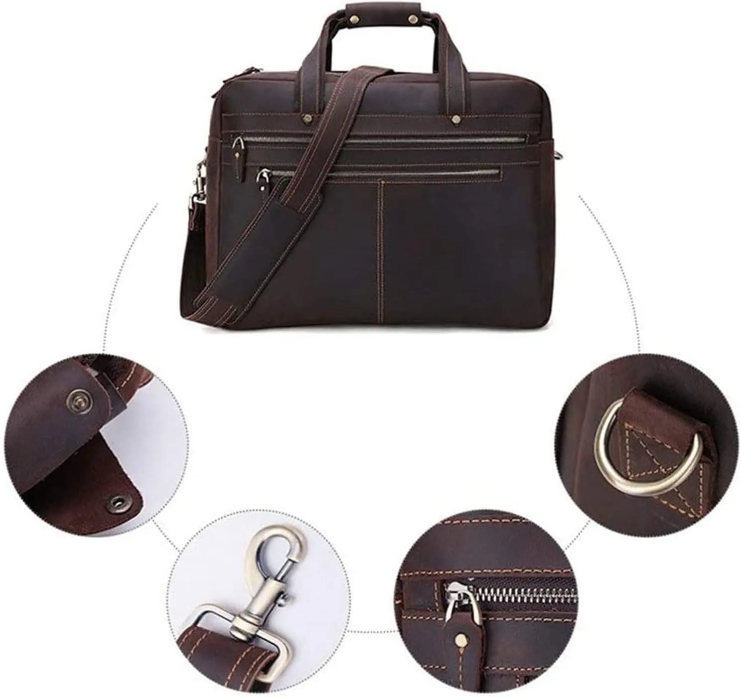 DHAEY Briefcases Vintage Messenger Handbag, Vintage Leather Briefcase 17" Laptop Tote Large Capacity Messenger Bag