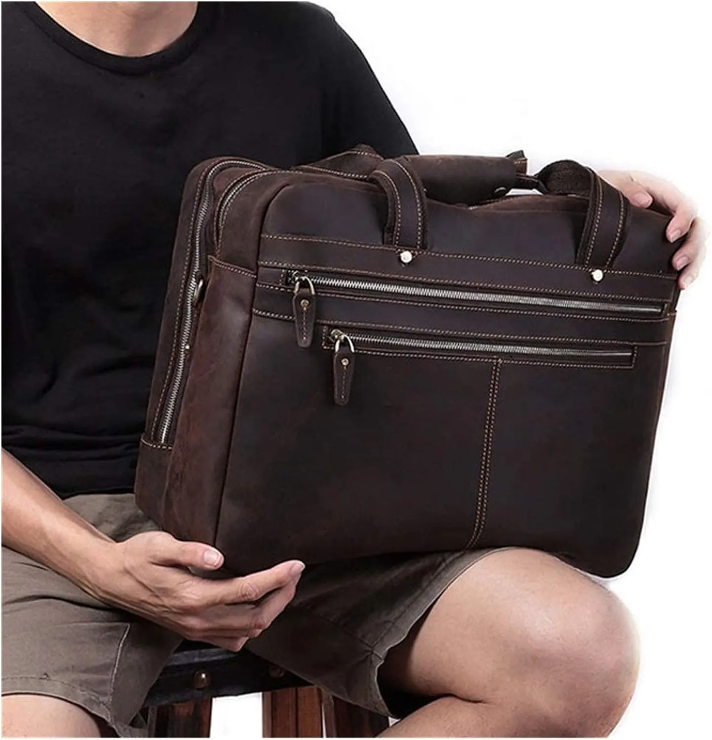 DHAEY Briefcases Vintage Messenger Handbag, Vintage Leather Briefcase 17" Laptop Tote Large Capacity Messenger Bag