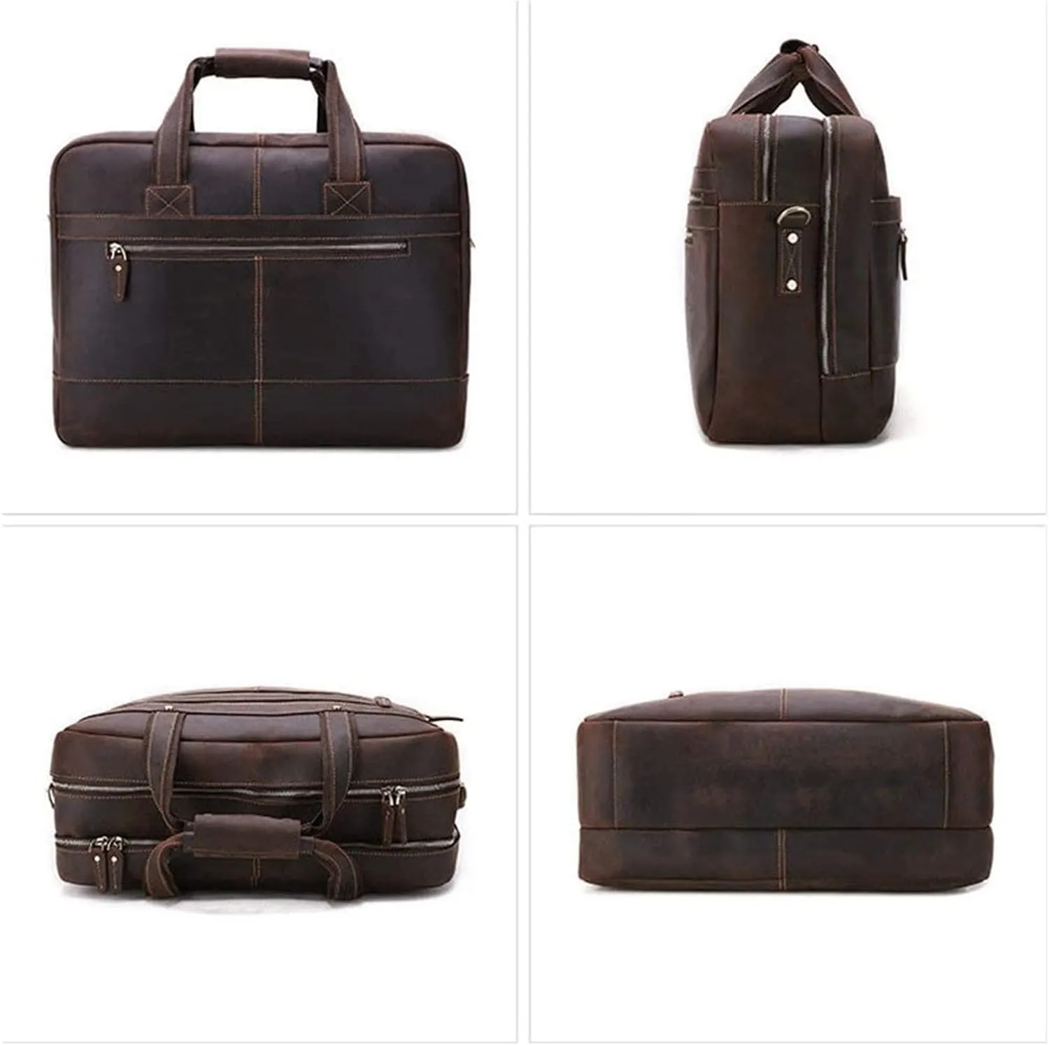 DHAEY Briefcases Vintage Messenger Handbag, Vintage Leather Briefcase 17" Laptop Tote Large Capacity Messenger Bag