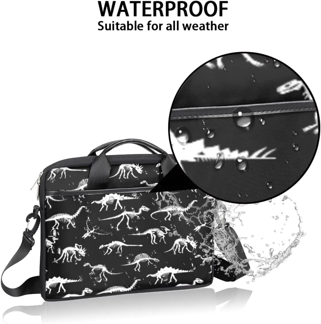 Dinosaur Blue Background Laptop Shoulder Messenger Bag Waterproof Laptop Briefcase with Handle and Padded Strap Case Sleeve