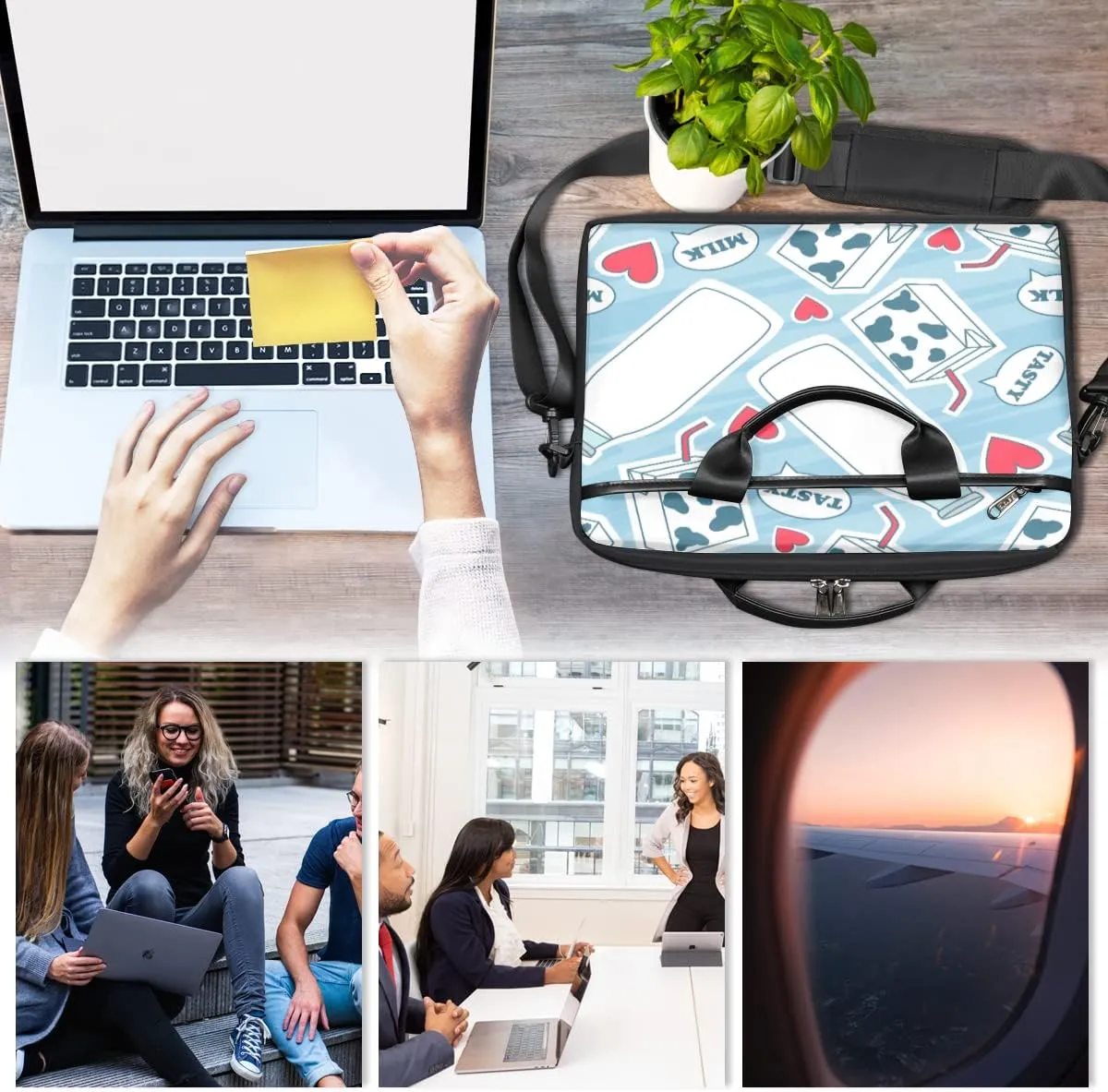 Dinosaur Seamless Laptop Shoulder Messenger Bag Waterproof Laptop Briefcase with Handle and Padded Strap Case Sleeve