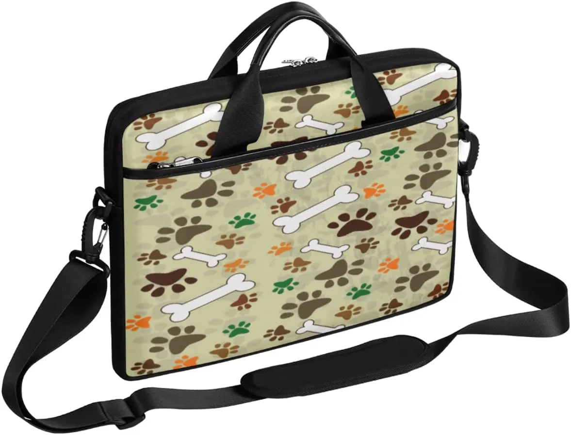 Dog Paws Print Laptop Shoulder Messenger Bag Waterproof Laptop Briefcase with Handle and Padded Strap Case Sleeve for 13 13.3 14 15.6 Inch Laptop Case