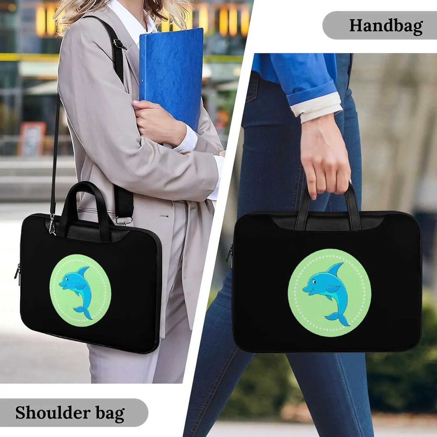 Dolphin Leather Bag Laptop Case Slim Water Resistant Computer Bags with Handle Briefcase for Work