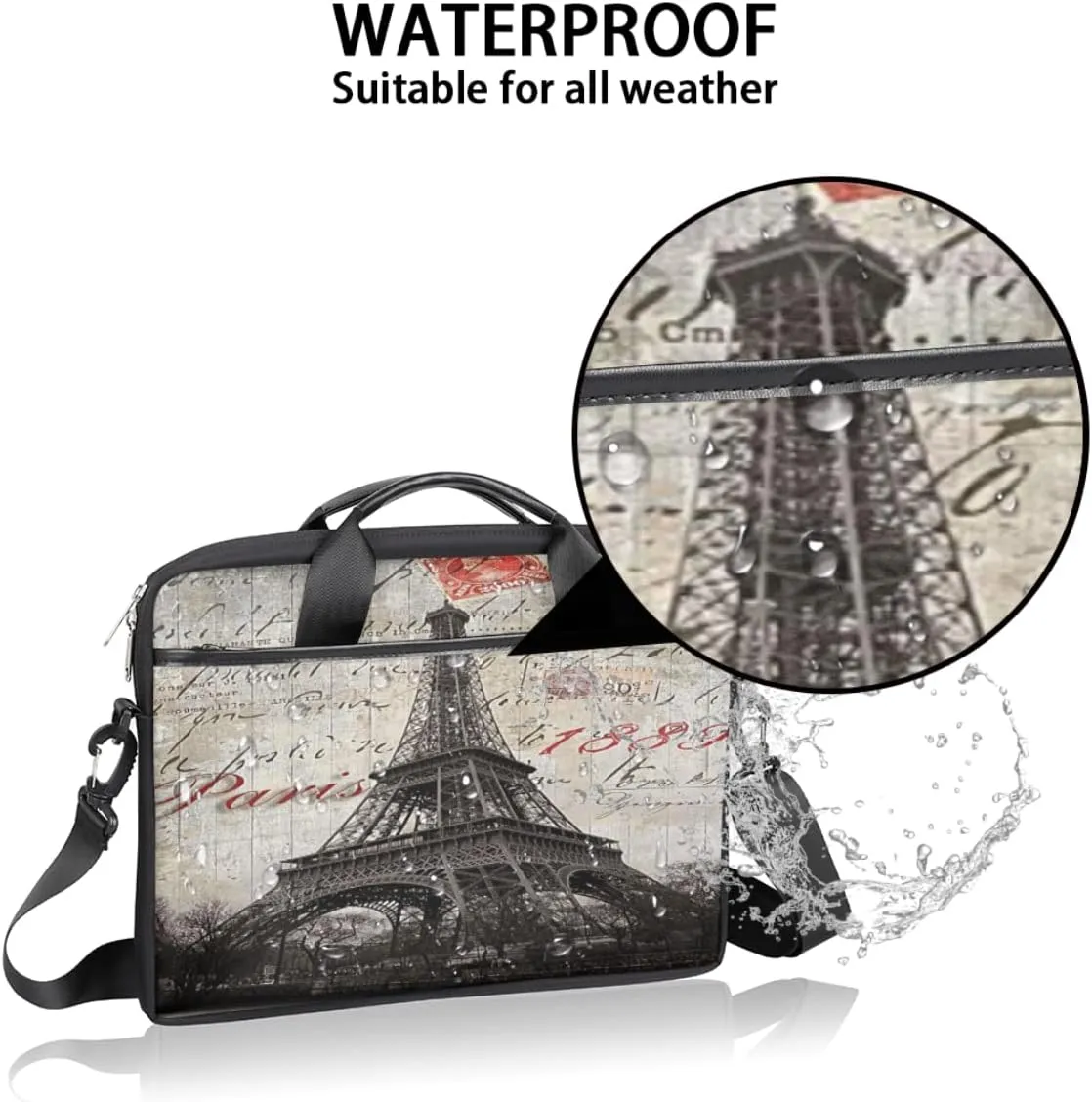 Eiffel Tower Blue Letters Castle Laptop Shoulder Messenger Bag Waterproof Laptop Briefcase