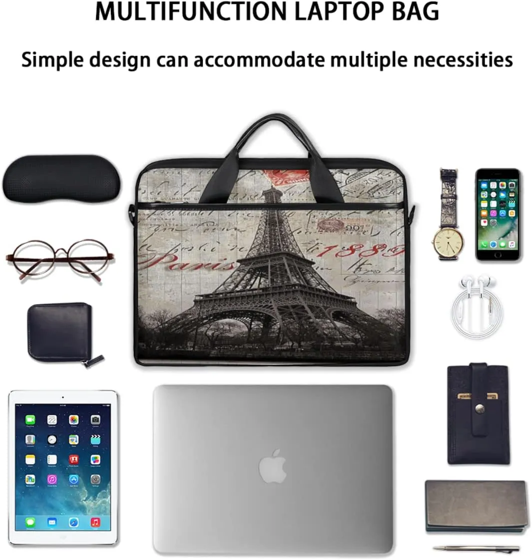 Eiffel Tower Blue Letters Castle Laptop Shoulder Messenger Bag Waterproof Laptop Briefcase