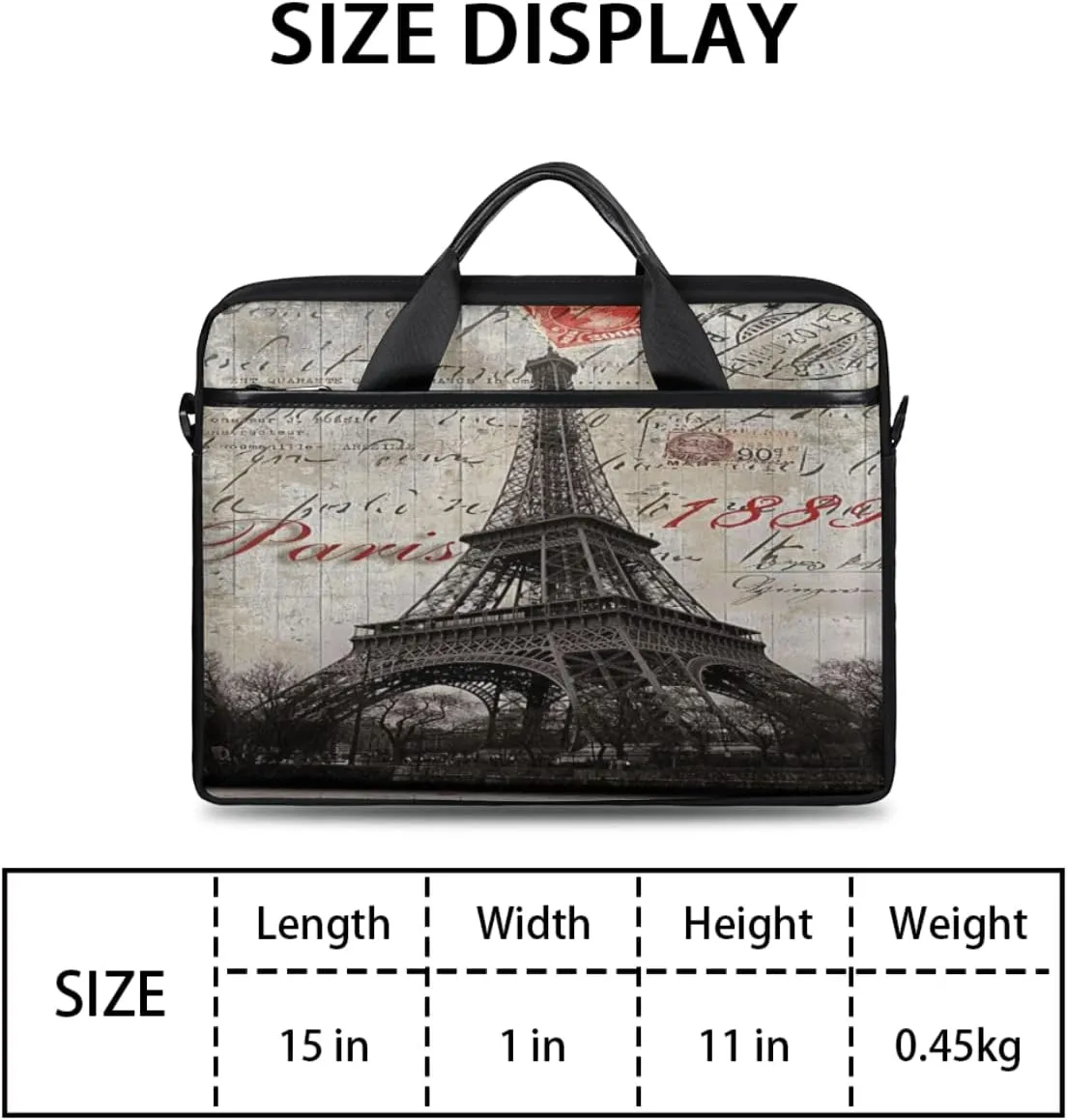 Eiffel Tower Blue Letters Castle Laptop Shoulder Messenger Bag Waterproof Laptop Briefcase